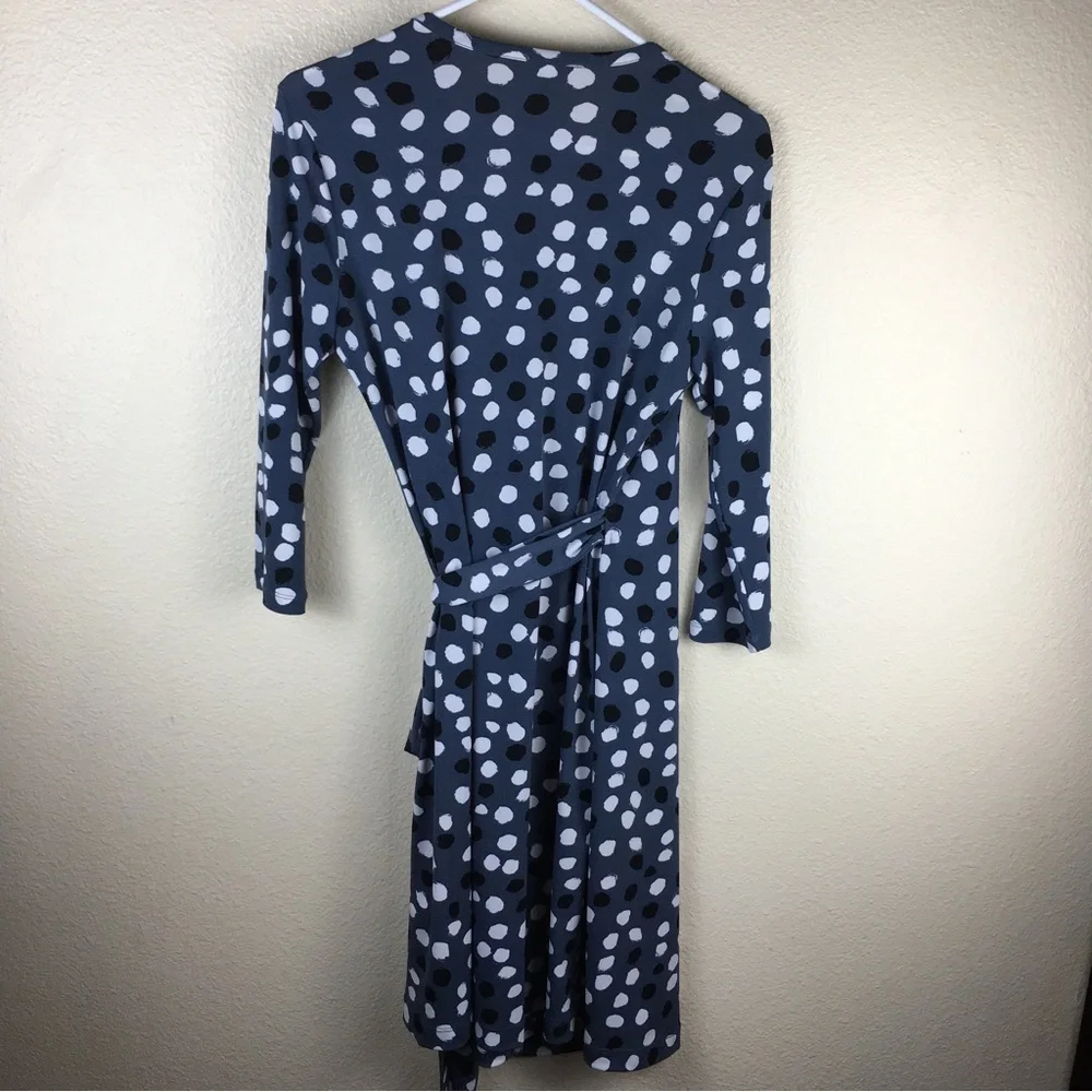 Banana Republic Wrap Dress Gray Black White Polka Dot Stretch 3/4 Sleeve Size S - Picture 7 of 13